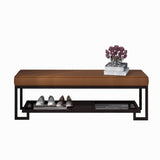Sleek Modern Minimalist Rectangular Wrought Iron Shoe Bench with PU Leather & Tech Fabric, 2-Tier for Entryway