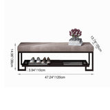 Sleek Modern Minimalist Rectangular Wrought Iron Shoe Bench with PU Leather & Tech Fabric, 2-Tier for Entryway