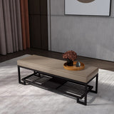 Sleek Modern Minimalist Rectangular Wrought Iron Shoe Bench with PU Leather & Tech Fabric, 2-Tier for Entryway