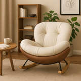 Contemporary Nordic Velvet Upholstered Rocking Chair with Cat-Scratch-Resistant Leather Accents, Iron Frame and Solid Wood Plywood Backrest for Living Room
