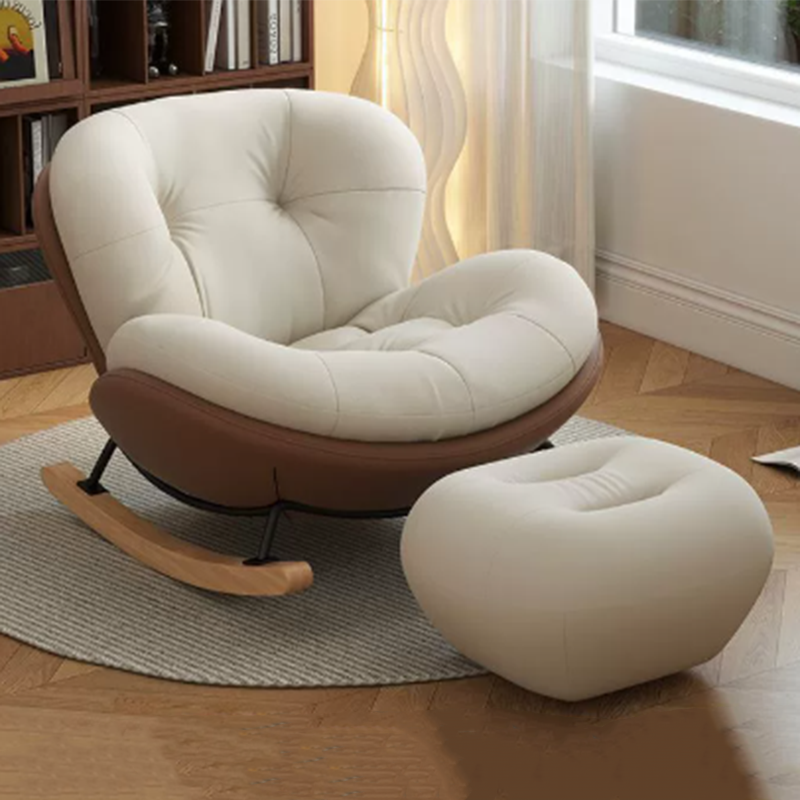 Contemporary Nordic Velvet Upholstered Rocking Chair with Cat-Scratch-Resistant Leather Accents, Iron Frame and Solid Wood Plywood Backrest for Living Room