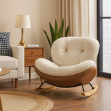 Contemporary Nordic Velvet Upholstered Rocking Chair with Cat-Scratch-Resistant Leather Accents, Iron Frame and Solid Wood Plywood Backrest for Living Room