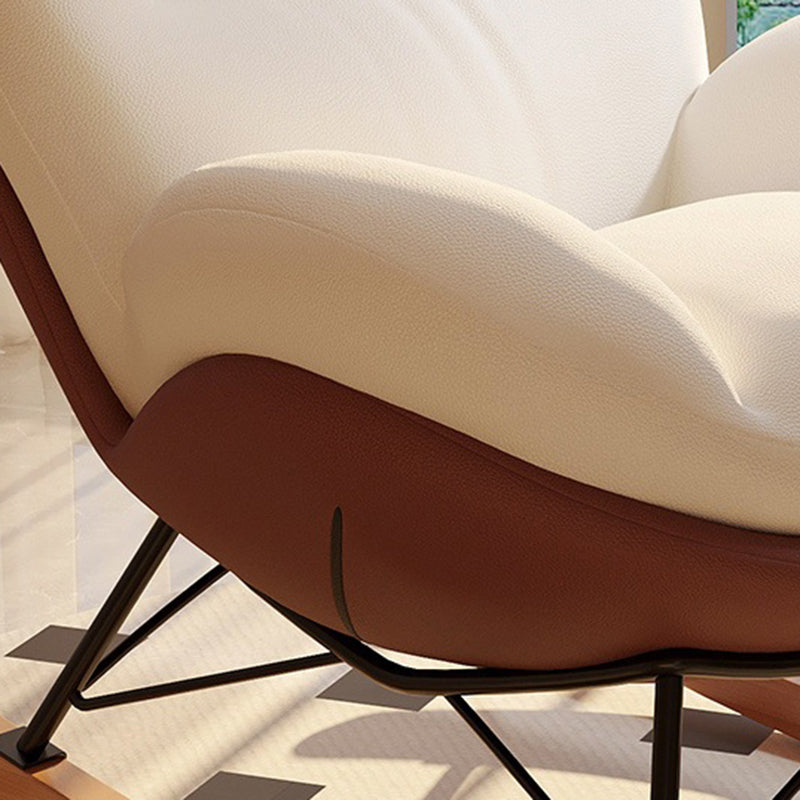 Contemporary Nordic Velvet Upholstered Rocking Chair with Cat-Scratch-Resistant Leather Accents, Iron Frame and Solid Wood Plywood Backrest for Living Room
