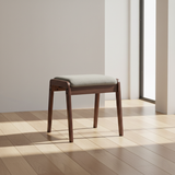 Sleek Modern Minimalist Rectangular Solid Wood Vanity Stool with Linen Cushioned Seat for the Bedroom