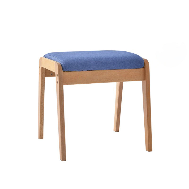 Sleek Modern Minimalist Rectangular Solid Wood Vanity Stool with Linen Cushioned Seat for the Bedroom