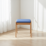 Sleek Modern Minimalist Rectangular Solid Wood Vanity Stool with Linen Cushioned Seat for the Bedroom