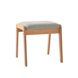 Sleek Modern Minimalist Rectangular Solid Wood Vanity Stool with Linen Cushioned Seat for the Bedroom