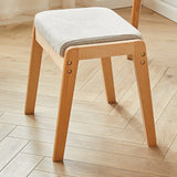 Sleek Modern Minimalist Rectangular Solid Wood Vanity Stool with Linen Cushioned Seat for the Bedroom