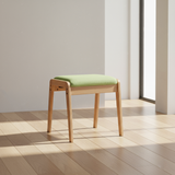 Sleek Modern Minimalist Rectangular Solid Wood Vanity Stool with Linen Cushioned Seat for the Bedroom