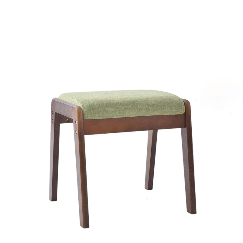 Sleek Modern Minimalist Rectangular Solid Wood Vanity Stool with Linen Cushioned Seat for the Bedroom