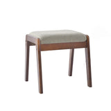 Sleek Modern Minimalist Rectangular Solid Wood Vanity Stool with Linen Cushioned Seat for the Bedroom