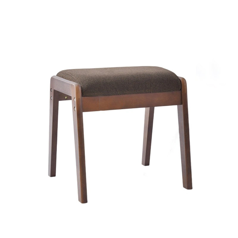 Sleek Modern Minimalist Rectangular Solid Wood Vanity Stool with Linen Cushioned Seat for the Bedroom