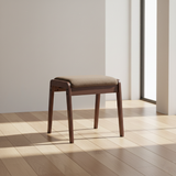 Sleek Modern Minimalist Rectangular Solid Wood Vanity Stool with Linen Cushioned Seat for the Bedroom