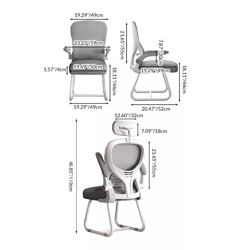 Modern Minimalist Ergonomic Desk Chair with Metal Frame, PP Mesh Backrest and Fabric Seat, Adjustable Armrests for Home Office