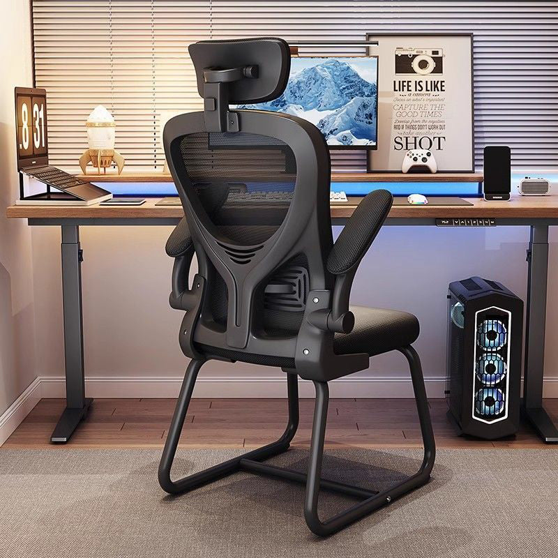 Modern Minimalist Ergonomic Desk Chair with Metal Frame, PP Mesh Backrest and Fabric Seat, Adjustable Armrests for Home Office