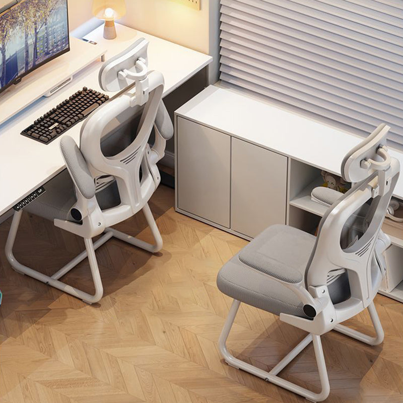 Modern Minimalist Ergonomic Desk Chair with Metal Frame, PP Mesh Backrest and Fabric Seat, Adjustable Armrests for Home Office
