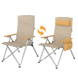 Contemporary Industrial Foldable Camping Chair with Oxford Fabric, Aluminum Alloy and Carbon Steel Frame, Solid Wood Accents, 5-Level Adjustable Backrest for Outdoor Patio