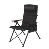 Contemporary Industrial Foldable Camping Chair with Oxford Fabric, Aluminum Alloy and Carbon Steel Frame, Solid Wood Accents, 5-Level Adjustable Backrest for Outdoor Patio