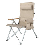 Contemporary Industrial Foldable Camping Chair with Oxford Fabric, Aluminum Alloy and Carbon Steel Frame, Solid Wood Accents, 5-Level Adjustable Backrest for Outdoor Patio
