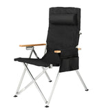 Contemporary Industrial Foldable Camping Chair with Oxford Fabric, Aluminum Alloy and Carbon Steel Frame, Solid Wood Accents, 5-Level Adjustable Backrest for Outdoor Patio