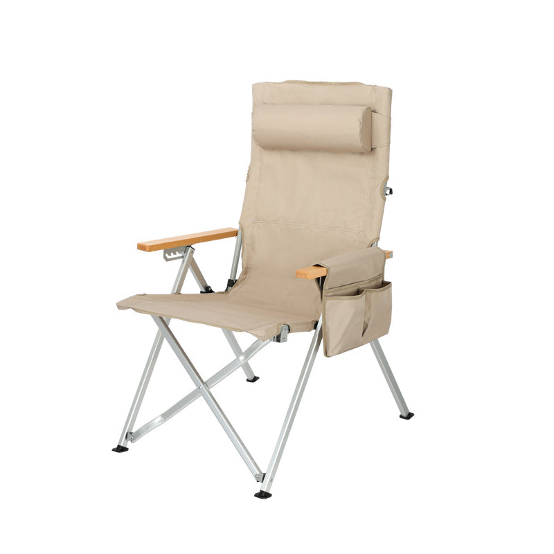 Contemporary Industrial Foldable Camping Chair with Oxford Fabric, Aluminum Alloy and Carbon Steel Frame, Solid Wood Accents, 5-Level Adjustable Backrest for Outdoor Patio
