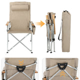 Contemporary Industrial Foldable Camping Chair with Oxford Fabric, Aluminum Alloy and Carbon Steel Frame, Solid Wood Accents, 5-Level Adjustable Backrest for Outdoor Patio