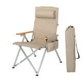 Contemporary Industrial Foldable Camping Chair with Oxford Fabric, Aluminum Alloy and Carbon Steel Frame, Solid Wood Accents, 5-Level Adjustable Backrest for Outdoor Patio