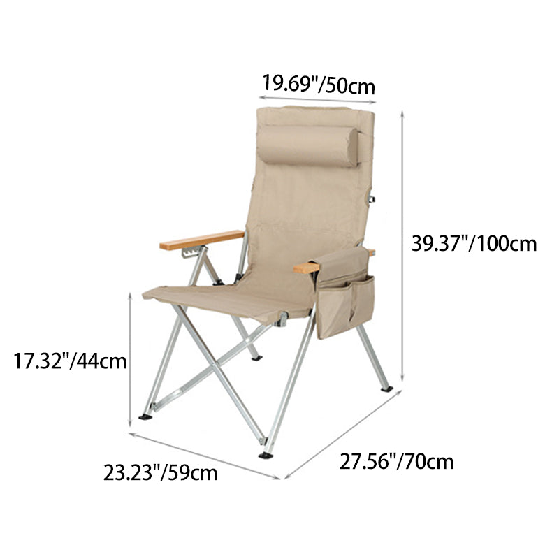 Contemporary Industrial Foldable Camping Chair with Oxford Fabric, Aluminum Alloy and Carbon Steel Frame, Solid Wood Accents, 5-Level Adjustable Backrest for Outdoor Patio