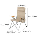 Contemporary Industrial Foldable Camping Chair with Oxford Fabric, Aluminum Alloy and Carbon Steel Frame, Solid Wood Accents, 5-Level Adjustable Backrest for Outdoor Patio