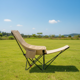Modern Industrial Folding Camping Chair with Oxford Fabric, Carbon Steel Frame, Backrest and Footrest for Outdoor Patio