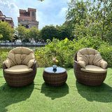 Modern Minimalist Round Sponge Cushion Sofa with PE Rattan Weaving - Backrest & Armrest for Outdoor Patios