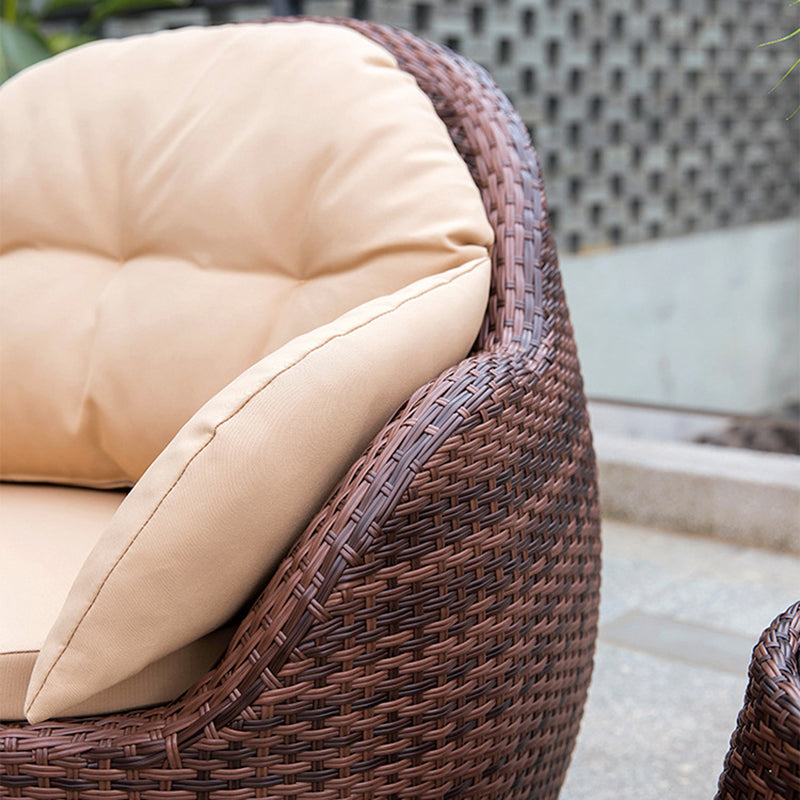 Modern Minimalist Round Sponge Cushion Sofa with PE Rattan Weaving - Backrest & Armrest for Outdoor Patios