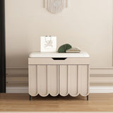Contemporary Solid Wood Rectangular 4-Tier Shoe Bench with Scalloped Edge and Rounded Corners, Eco-Friendly Faux Leather Top for Entryway