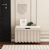 Contemporary Solid Wood Rectangular 4-Tier Shoe Bench with Scalloped Edge and Rounded Corners, Eco-Friendly Faux Leather Top for Entryway