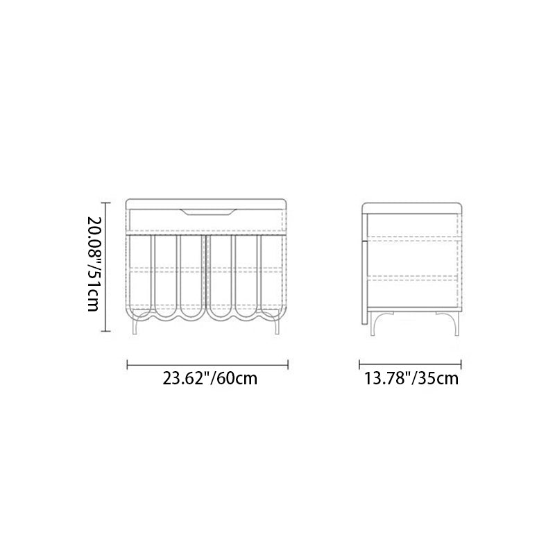 Contemporary Solid Wood Rectangular 4-Tier Shoe Bench with Scalloped Edge and Rounded Corners, Eco-Friendly Faux Leather Top for Entryway