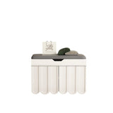 Contemporary Solid Wood Rectangular 4-Tier Shoe Bench with Scalloped Edge and Rounded Corners, Eco-Friendly Faux Leather Top for Entryway