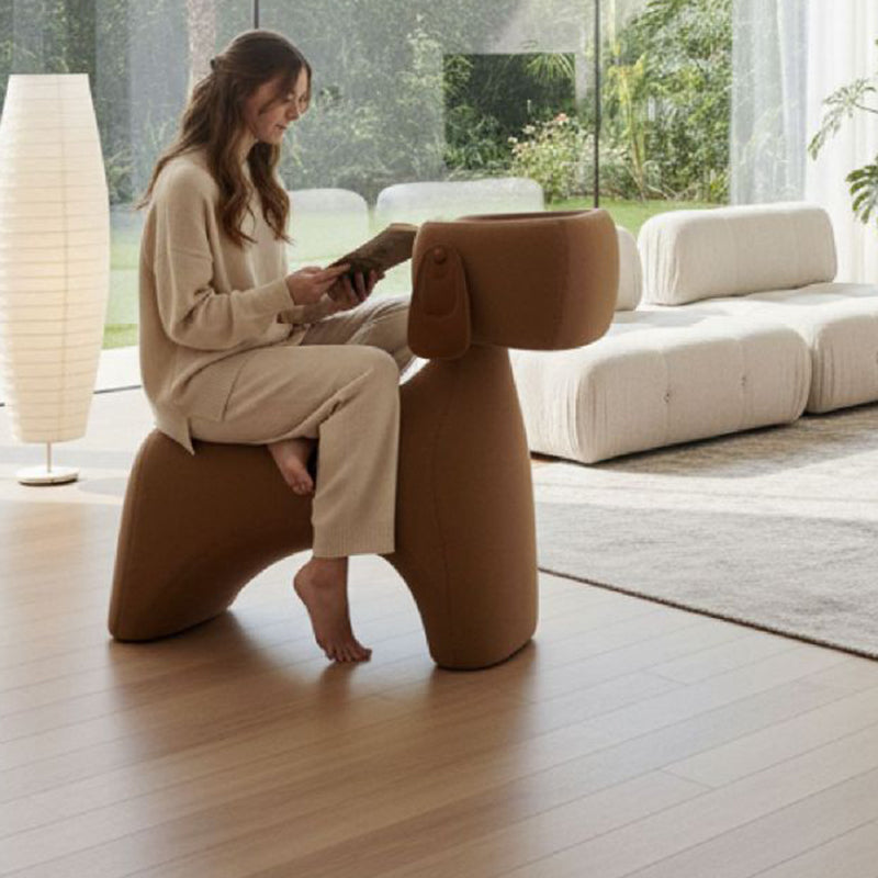 Contemporary Dog-Design Carbon Steel Stool with Brushed Velvet Finish and Rotating Head – Kids’ Stool for Living Room