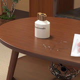 Traditional Chinese Mango-Shape MDF Wood Coffee Table, 2-Tier Living Room Storage Accent
