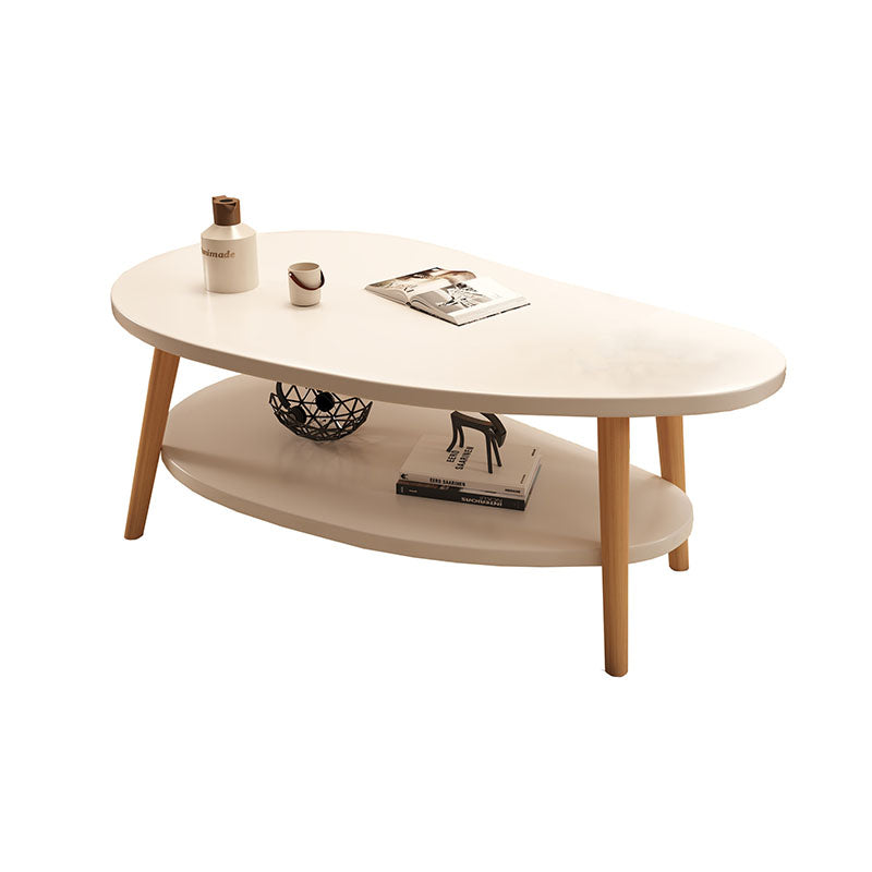Traditional Chinese Mango-Shape MDF Wood Coffee Table, 2-Tier Living Room Storage Accent