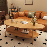 Traditional Chinese Mango-Shape MDF Wood Coffee Table, 2-Tier Living Room Storage Accent