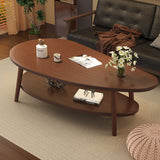 Traditional Chinese Mango-Shape MDF Wood Coffee Table, 2-Tier Living Room Storage Accent