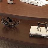 Traditional Chinese Mango-Shape MDF Wood Coffee Table, 2-Tier Living Room Storage Accent