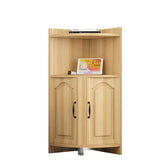 Contemporary Nordic Triangular Solid Wood Eco-Panel Corner Shelf Unit with 2 Cabinets and 2 Tiers for Living Room