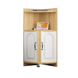 Contemporary Nordic Triangular Solid Wood Eco-Panel Corner Shelf Unit with 2 Cabinets and 2 Tiers for Living Room