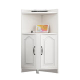 Contemporary Nordic Triangular Solid Wood Eco-Panel Corner Shelf Unit with 2 Cabinets and 2 Tiers for Living Room