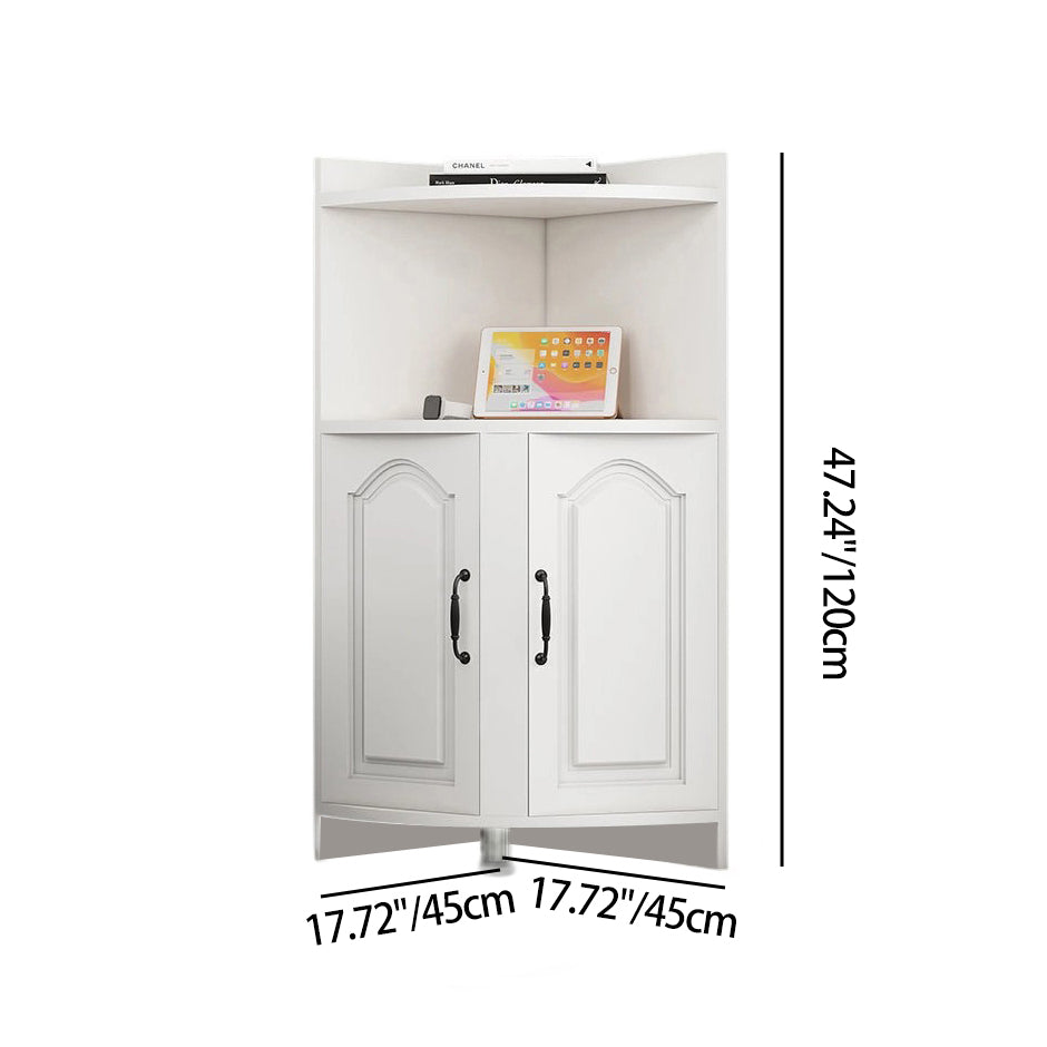 Contemporary Nordic Triangular Solid Wood Eco-Panel Corner Shelf Unit with 2 Cabinets and 2 Tiers for Living Room