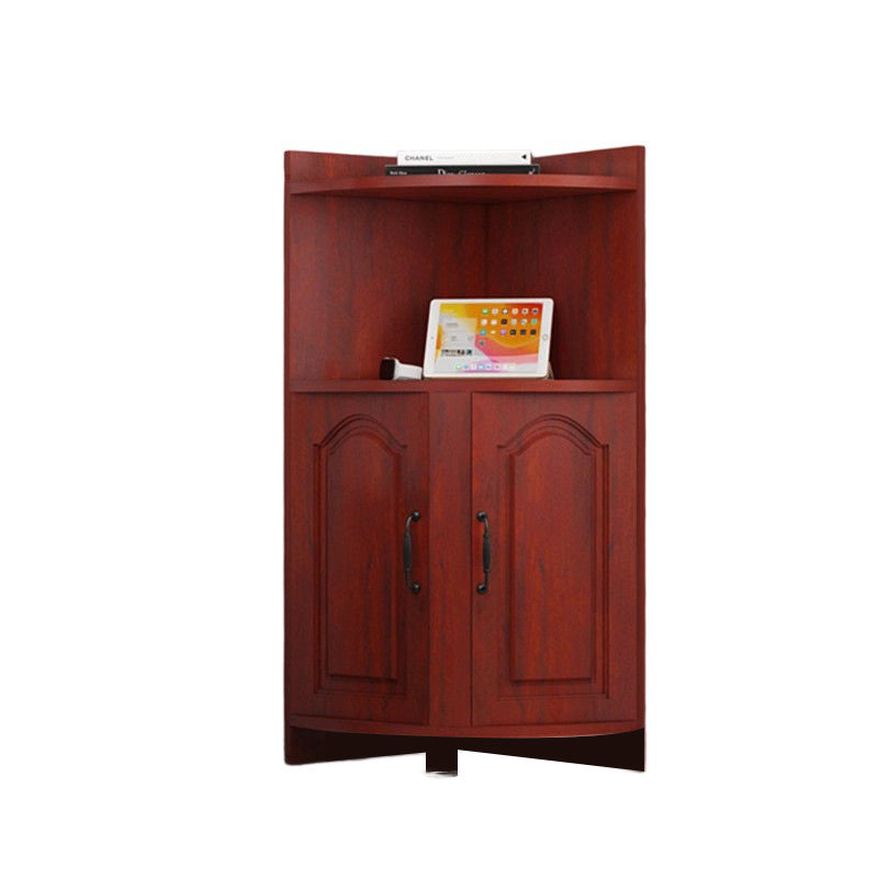 Contemporary Nordic Triangular Solid Wood Eco-Panel Corner Shelf Unit with 2 Cabinets and 2 Tiers for Living Room