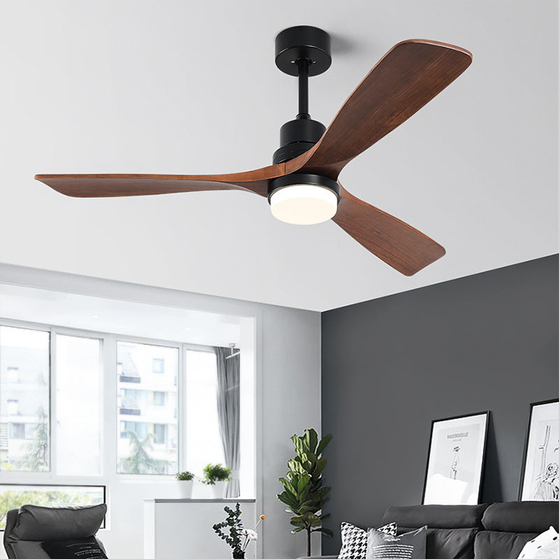 Contemporary Nordic Three-Blade Ceiling Fan with Solid Wood Blades, Carbon Steel Body, LED Light Kit, and Downrod – Ideal for Living Room