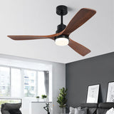 Contemporary Nordic Three-Blade Ceiling Fan with Solid Wood Blades, Carbon Steel Body, LED Light Kit, and Downrod – Ideal for Living Room