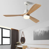 Contemporary Nordic Three-Blade Ceiling Fan with Solid Wood Blades, Carbon Steel Body, LED Light Kit, and Downrod – Ideal for Living Room